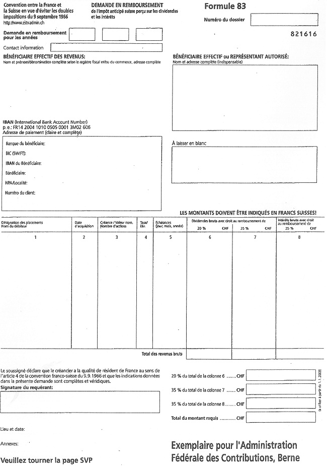 FORMULAIRE - INT - Exemplaire pour l'administration fédérale des contributions, Berne (1)