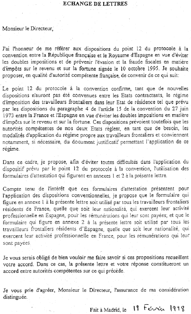 annexe int echange de lettres du 19 fevrier 1998 convention fiscale franco espagnole bofip impots gouv fr