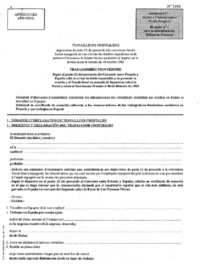 INT - Echange de lettres du 19 février 1998 (convention fiscale franco-espagnole) - Demande d'attestation d'exonération